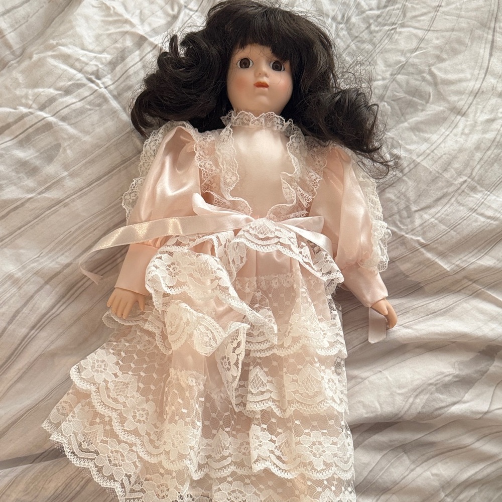 Elegant Lace Doll with Brown Hair